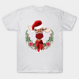 Christmas Masked Giraffe in Santa Hat T-Shirt